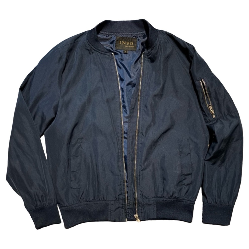 Men’s Navy Bomber Jacket Military Aviation Style Casual Size Small